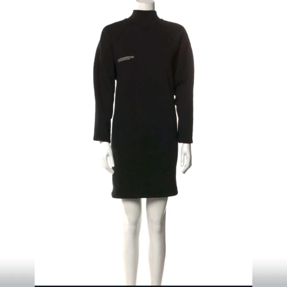 PANGAIA Archive High Neck Mini long sleeve 100% cotton dress in Black si…